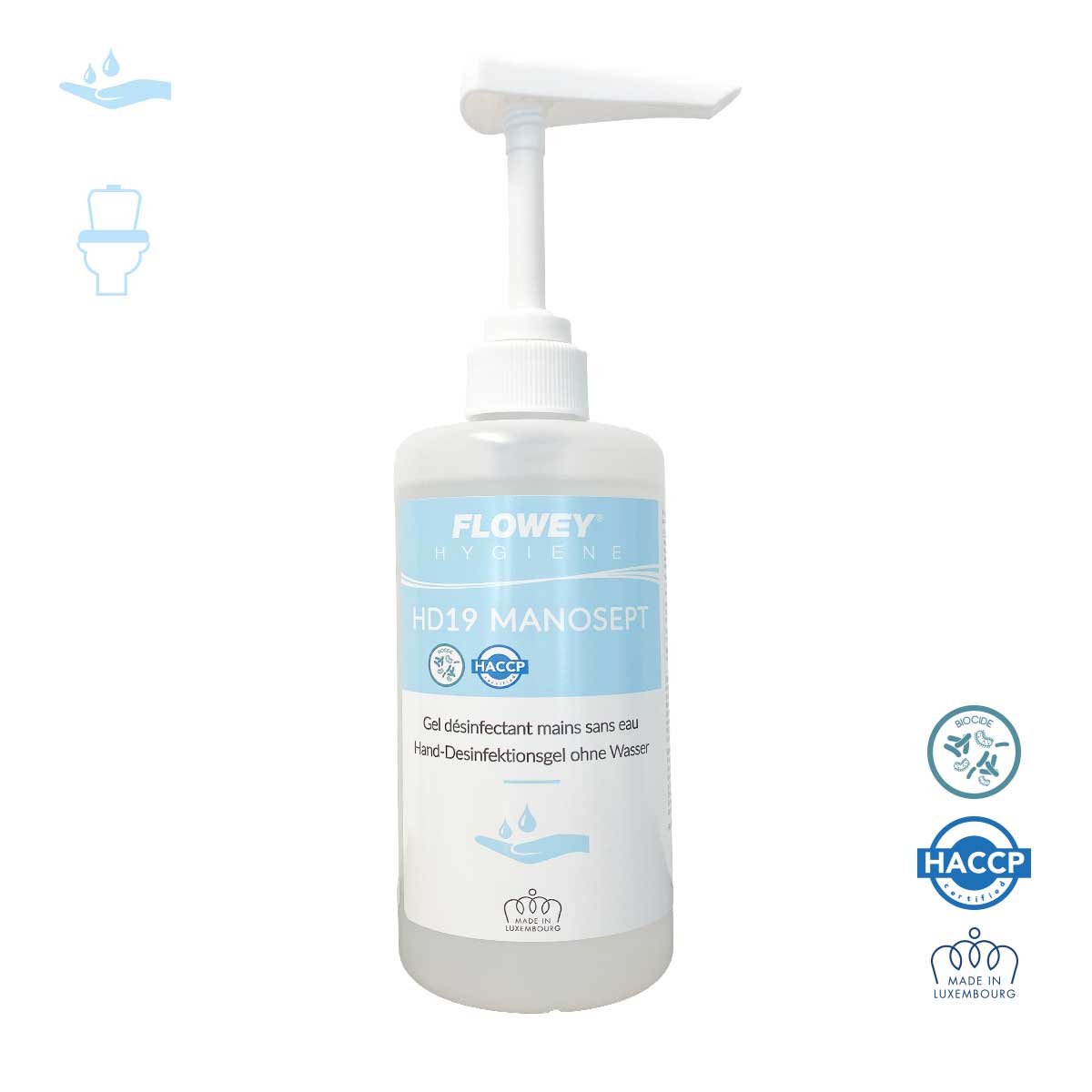 Hydroalcoholic hand disinfectant gel without water - Pump 500 ml